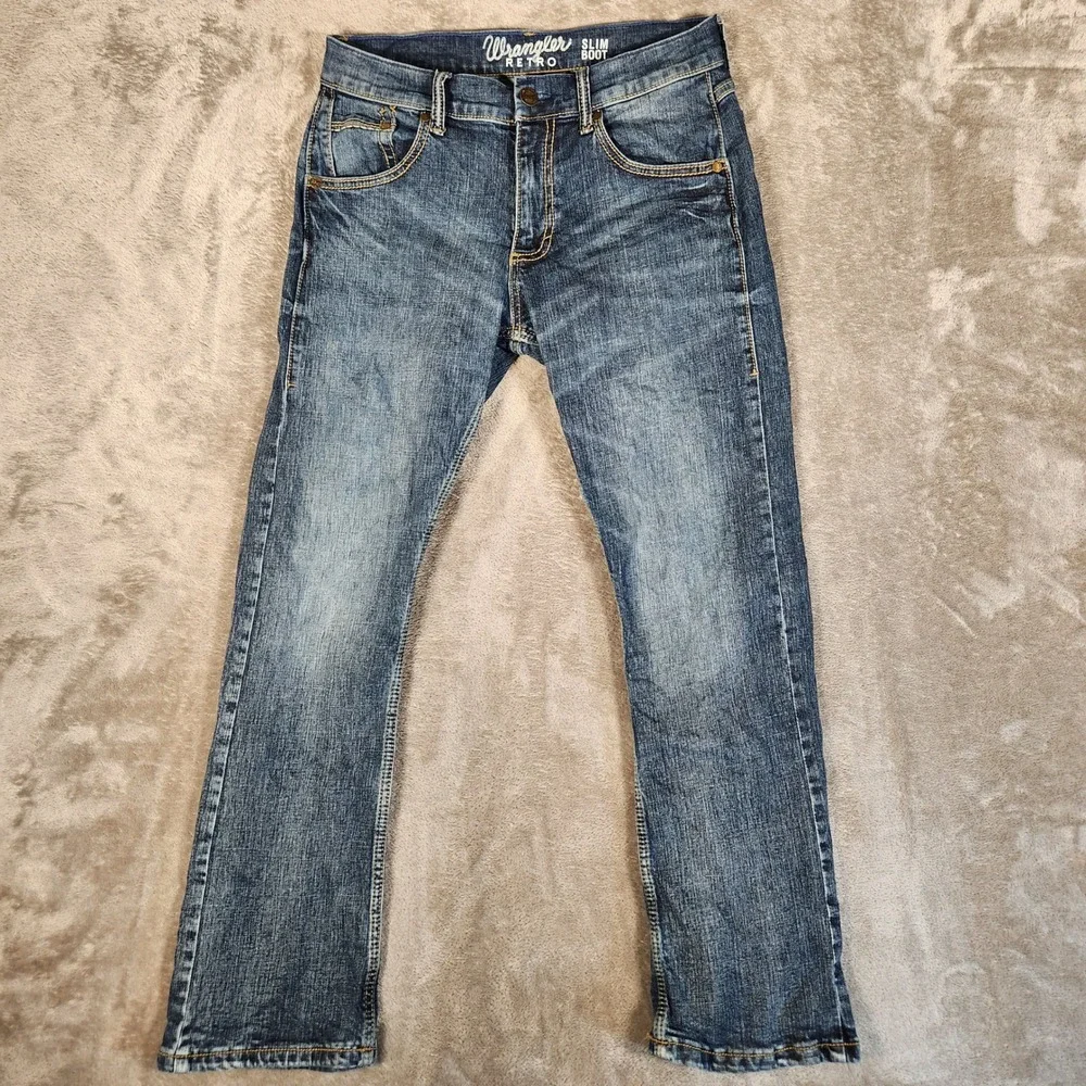 Wrangler Retro Slim Boot Jeans Mens 29x30 Blue Excellent Stretch 10WLT77LY